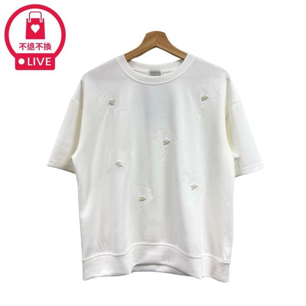 8725【銀杏微光】日系立體刺繡手縫珍珠造型棉衫-035-福利品不退不換 