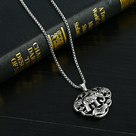 現貨9105｜鏤空長命鎖象項鍊J12563-1- 006 