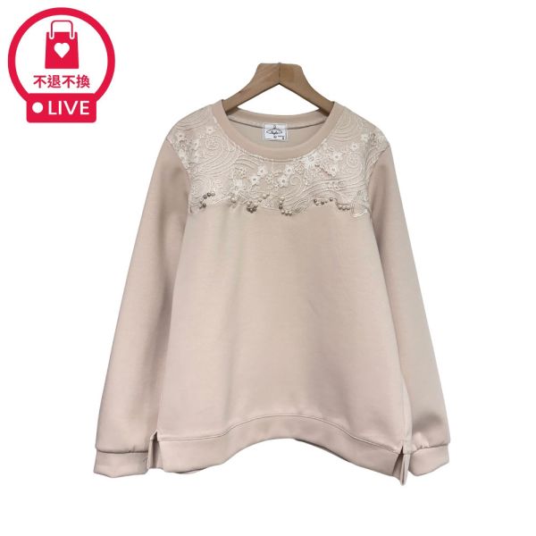 現貨9559｜釘珠刺繡太空棉長袖T-DF5229A6-福利品不退不換 