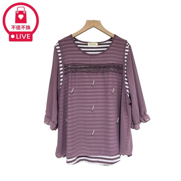 現貨7899｜雪紡假兩件珠珠裝飾上衣-DF5180A6-福利品不退不換 