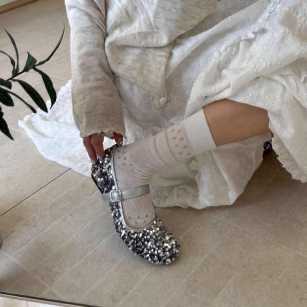 奶油色鏤空小花中筒襪薄款襪子-10雙 0098 