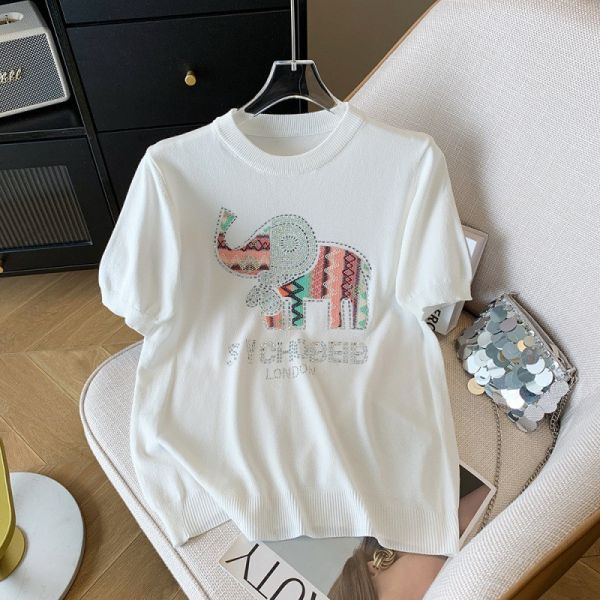 現貨4537｜亮鑽刺繡大象針織衫-福利品不退不換 