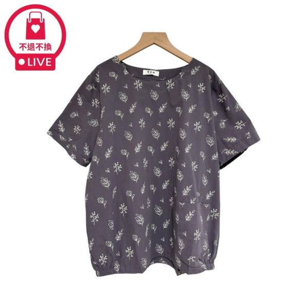 9989｜完美藏小腹・微繭型日系植物印花衫-CM30059A55-福利品不退不換 
