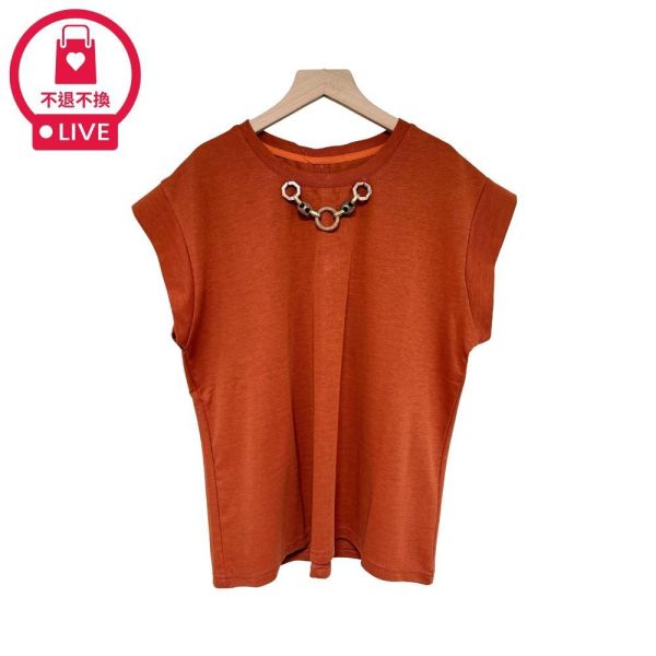 9959｜自帶項鍊！幾何環釦造型連袖T-LAD300106A9-福利品不退不換 