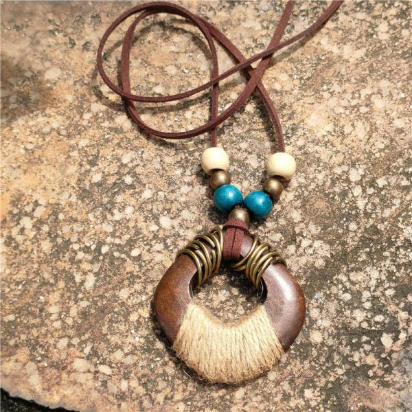 現貨9035｜民俗風木頭環繩造型項鍊 015 