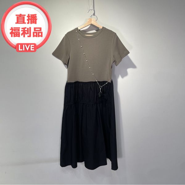 現貨｜不規則拼接寬版棉質連衣裙（附贈珠鍊小包） 