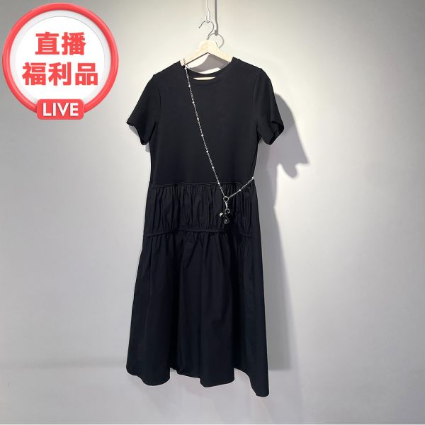 現貨｜不規則拼接寬版棉質連衣裙（附贈珠鍊小包） 