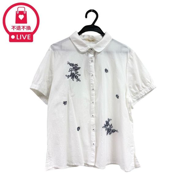 0230【田園日記】日系文藝小圓領刺繡開衩棉襯衫-DF8703A6-福利品不退不換 