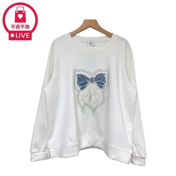 現貨9596｜閃鑽蝴蝶結太空棉長袖T-DF5271A6-福利品不退不換 