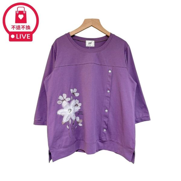 9832｜視覺切割術！不對稱燙鑽排釦花卉上衣-DF5364A6-福利品不退不換 