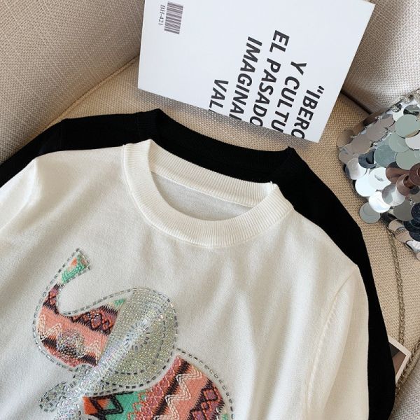 現貨4537｜亮鑽刺繡大象針織衫-福利品不退不換 