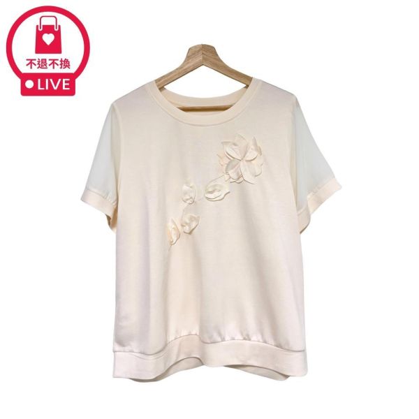 0153【香榭綻放】經典手工感立體貼花雪紡短T-SH12988A6-福利品不退不換 