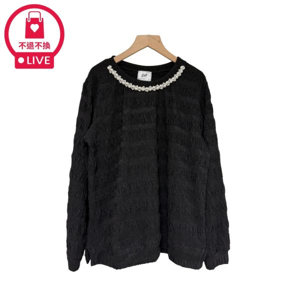 現貨7982｜縫珠圓領泡泡布長袖上衣-DF5211A6-福利品不退不換 