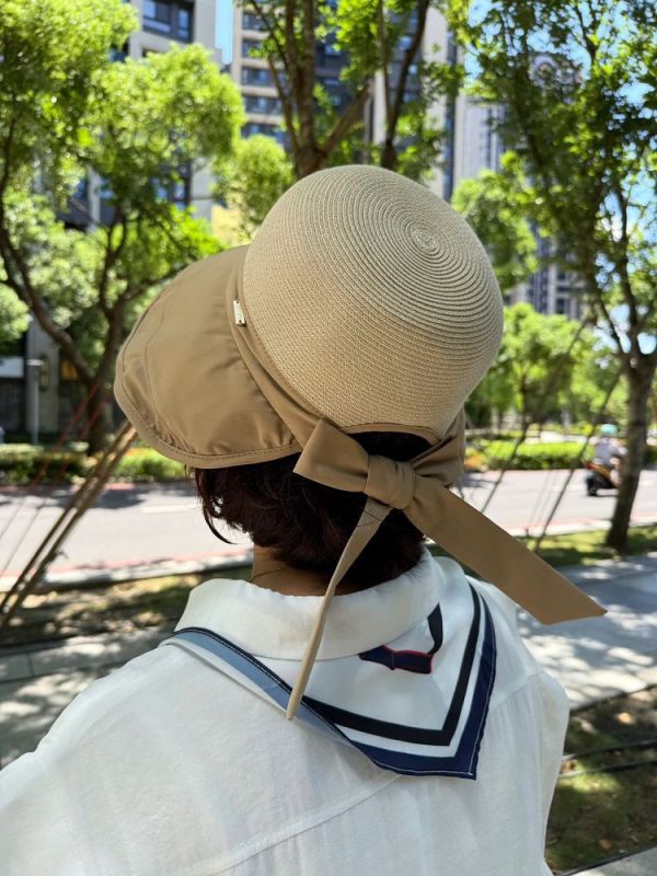 現貨7668｜後開衩蝴蝶結拼接圓頂淑女遮陽帽-BLS1609A6 