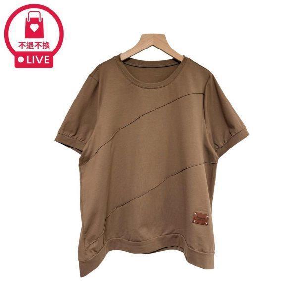 97788｜不對稱美學・斜車線造型質感皮標上衣-SH63831A6-福利品不退不換 