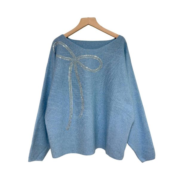 現貨8302｜自訂款一字領閃鑽蝴蝶結針織衫 042 