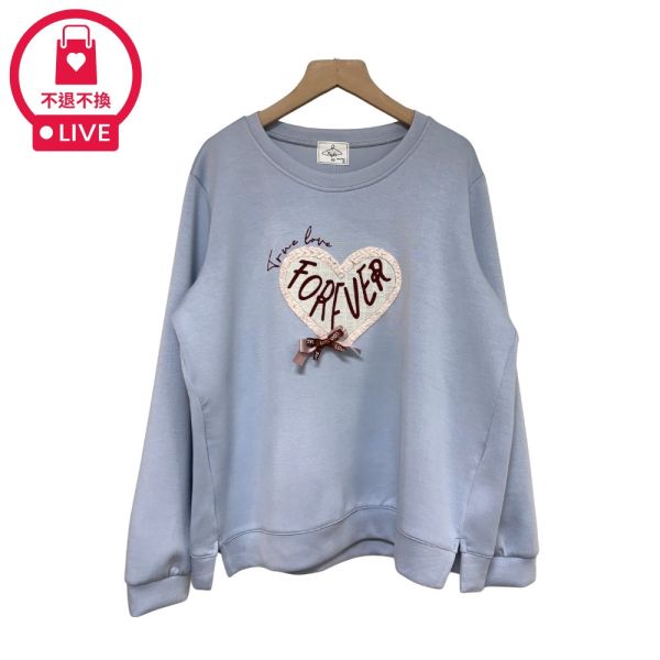 現貨9506｜愛心貼布蝴蝶結太空棉長袖T-DF5226A6-福利品不退不換 