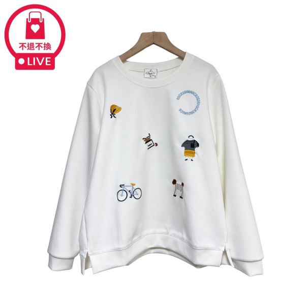 現貨9615｜慢活女子刺繡太空棉長袖T-DF5255A6-福利品不退不換 