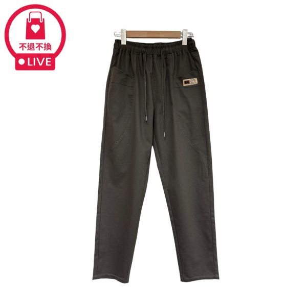 現貨7196｜束帶鬆緊腰休閒棉質長褲-DF9001A6-福利品不退不換 