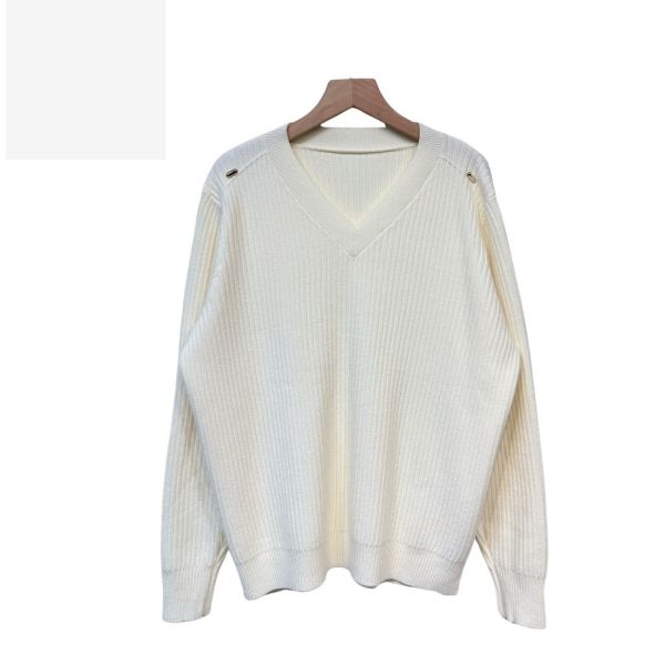 現貨8237｜自訂款金屬裝飾V領坑條針織衫 037 