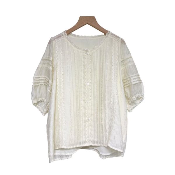 8390｜日常的溫柔・歲月靜好細褶蕾絲上衣-089 