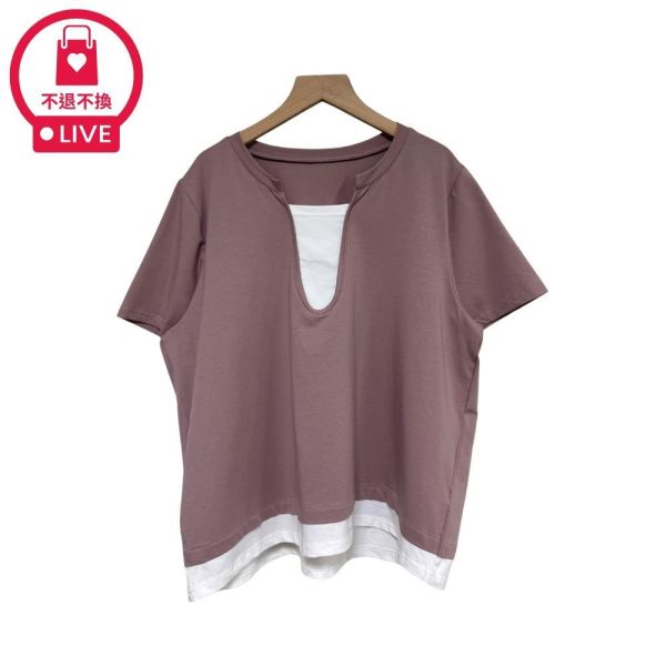 9978｜告別圓肩厚背・深U領拼接假兩件上衣-SH70589A6-福利品不退不換 