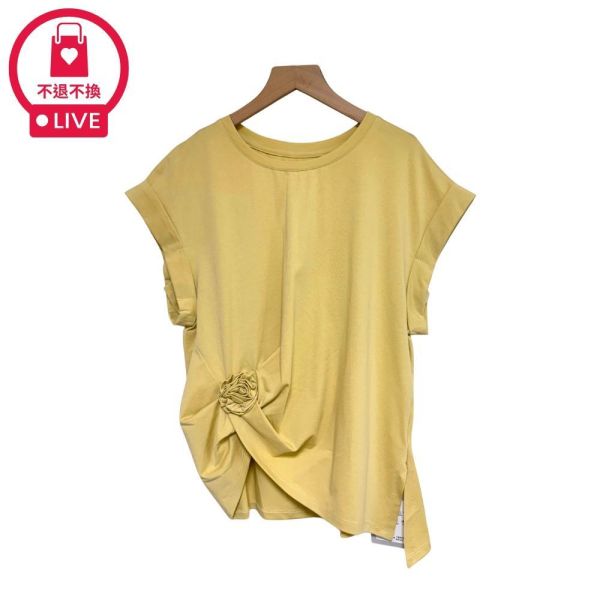 8399｜法式優雅・不對稱斜裁玫瑰扭結T-059-福利品不退不換 