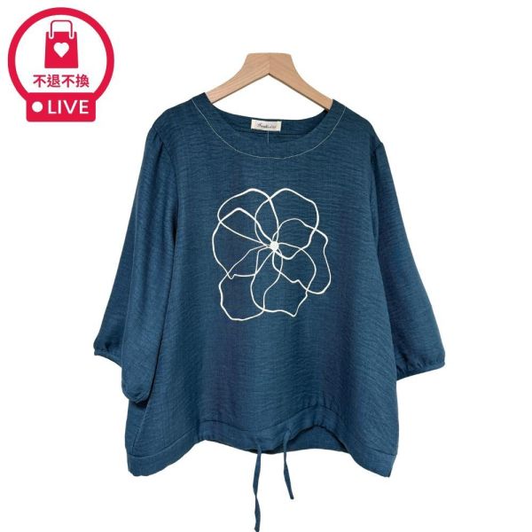 9810｜筆畫美學・手繪線條花朵抽繩上衣-DF7506A6-福利品不退不換 
