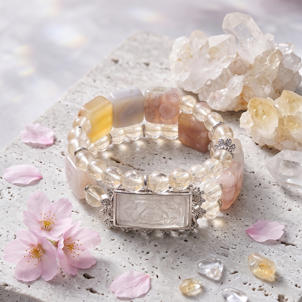 0185｜銀碑霜花．櫻花瑪瑙水晶手鍊-S/M/L-H15(6/5結單完成+送白水晶碎石) 