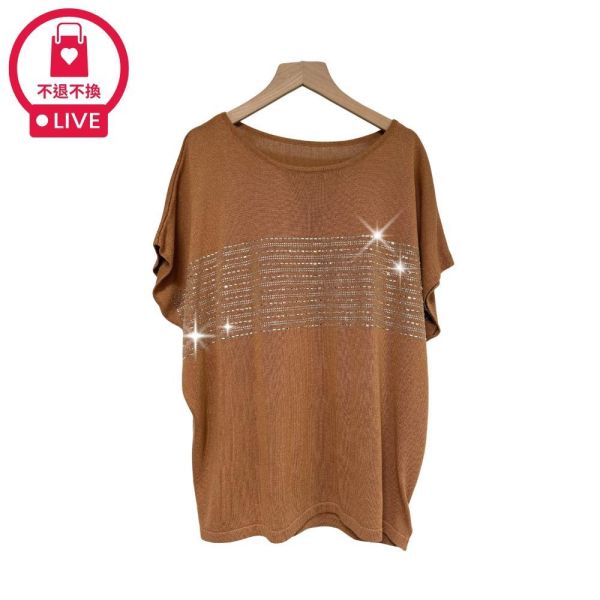 8357｜慵懶奢華感．璀璨燙鑽蝙蝠袖上衣-035-福利品不退不換 