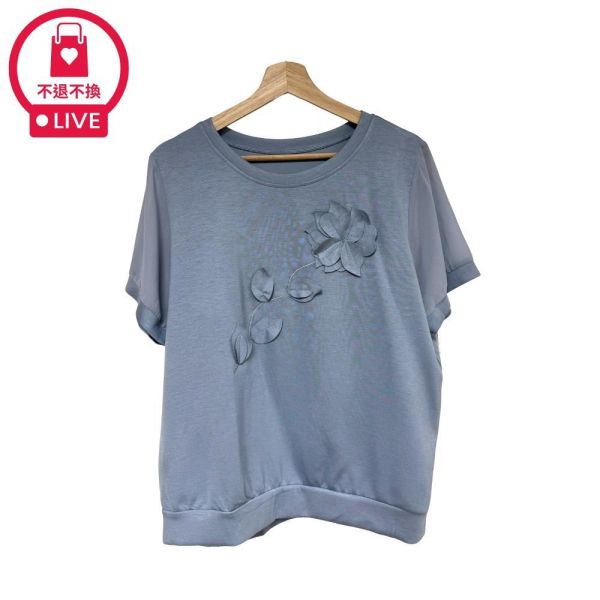 0153【香榭綻放】經典手工感立體貼花雪紡短T-SH12988A6-福利品不退不換 