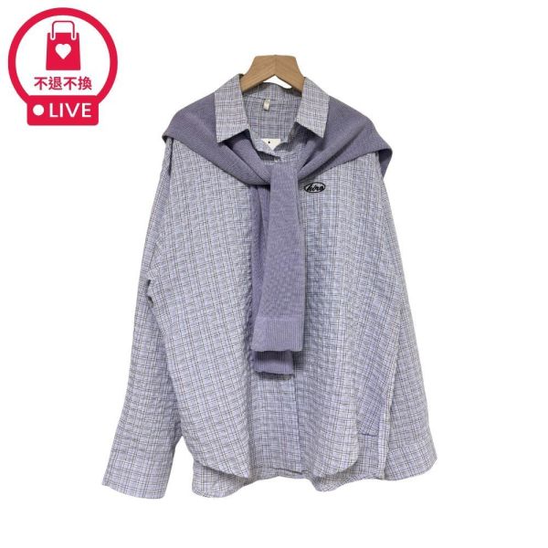 預購9792｜韓系學院風・減齡格紋披肩造型襯衫-MIA2836D5-福利品不退不換 