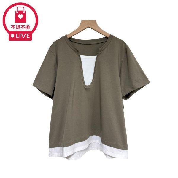 99788｜告別圓肩厚背・深U領拼接假兩件上衣(2件組)-SH70589A6-福利品不退不換 