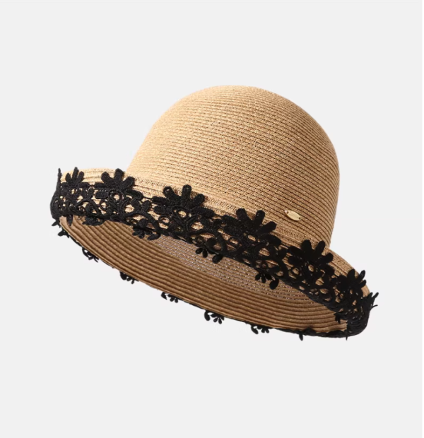 9912｜法式田園風草編蕾絲花邊遮陽帽-B0 