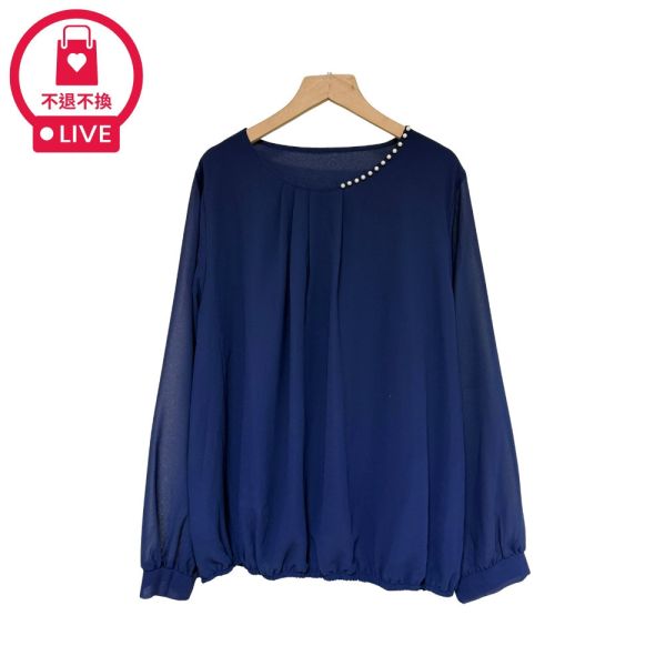 現貨7949｜釘珠打褶半圓領雪紡上衣-SH11667A6-福利品不退不換 