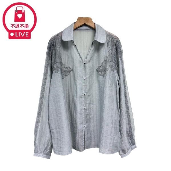 0038｜【宮廷浮雕】同色系蔓葉刺繡微透視襯衫-LAD800042D3-福利品不退不換 