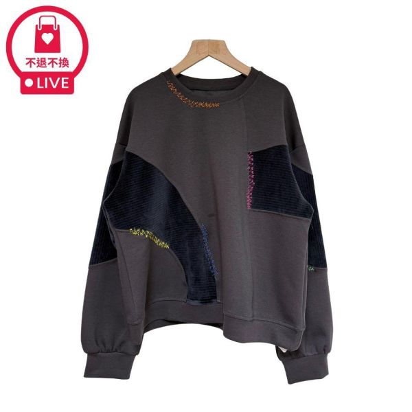 9739｜彩色鋸齒車線異材質拼接衛衣-LAC300376B9-福利品不退不換 