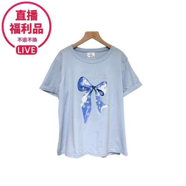 現貨7650｜粉藍蝴蝶結燙鑽上衣-DF5060A6-福利品不退不換 