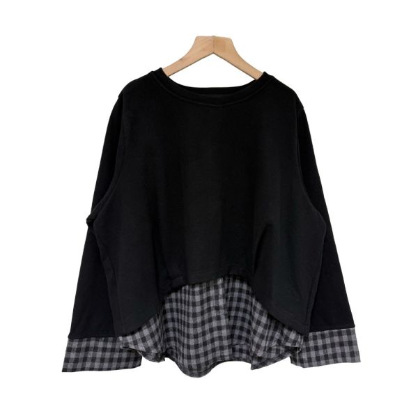 現貨9604｜假兩件格子拼接寬版上衣-LA300320D2 