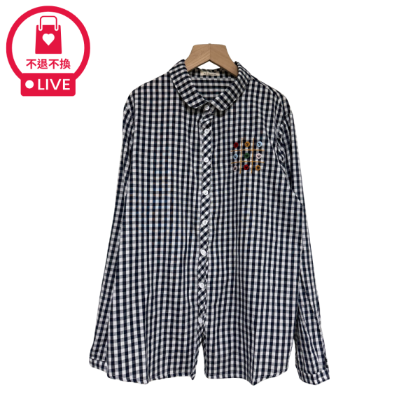 9852｜文青九宮格刺繡格紋衫-DF8603A6-福利品不退不換 