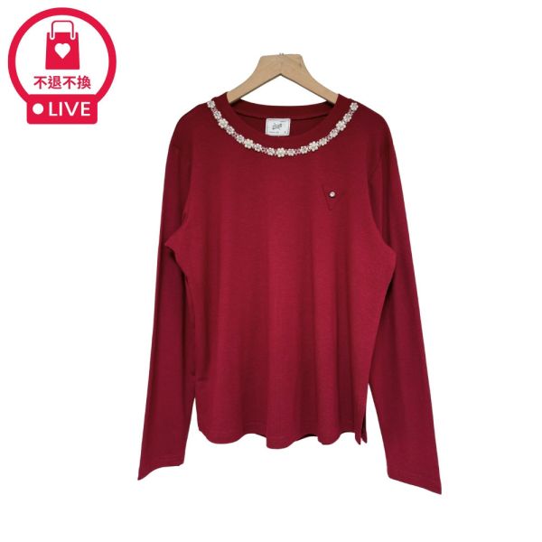 現貨7981｜縫珠造型圓領長袖上衣-DF5208A6-福利品不退不換 