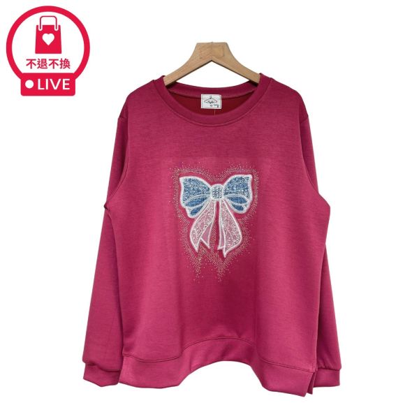 現貨9596｜閃鑽蝴蝶結太空棉長袖T-DF5271A6-福利品不退不換 