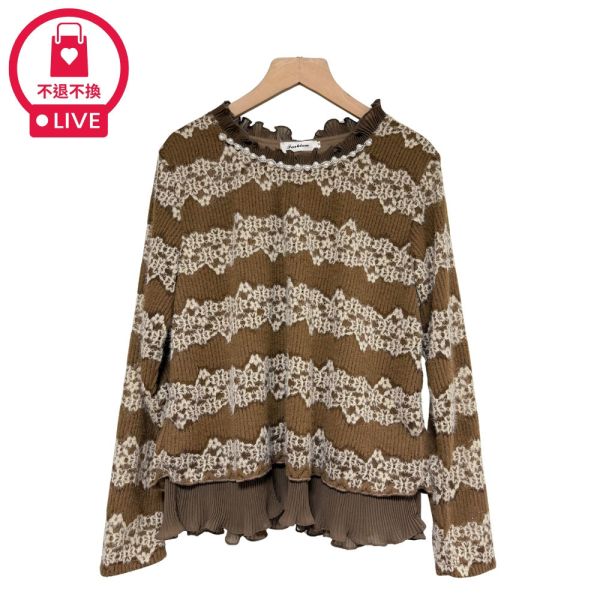 現貨9511｜木耳邊珠珠領緹花針織衫-DF5243A6-福利品不退不換 