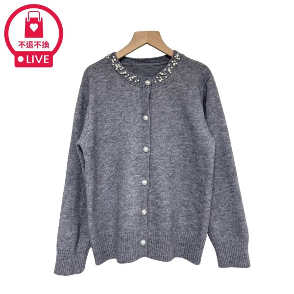 現貨9653｜珠鑽造型圓領針織外套-RR722B2-福利品不退不換 