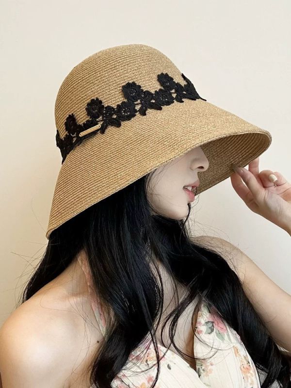 現貨7750｜蕾絲貼花圓頂淑女編織遮陽帽 BLSB1 
