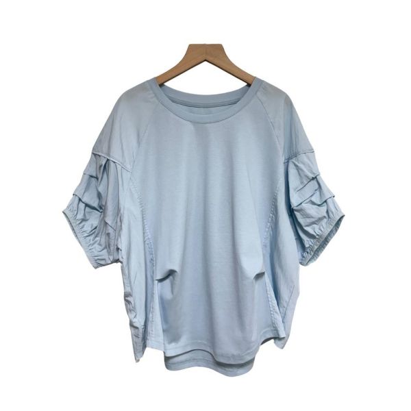 8388｜立體抓褶．視覺內縮異材質拼接衫-079 