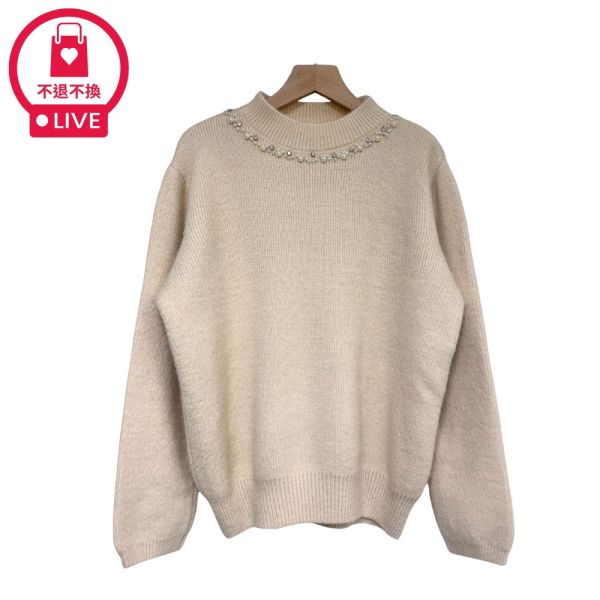 現貨9633｜釘珠鑽圓領粉彩毛衣-RR9113B2-福利品不退不換 