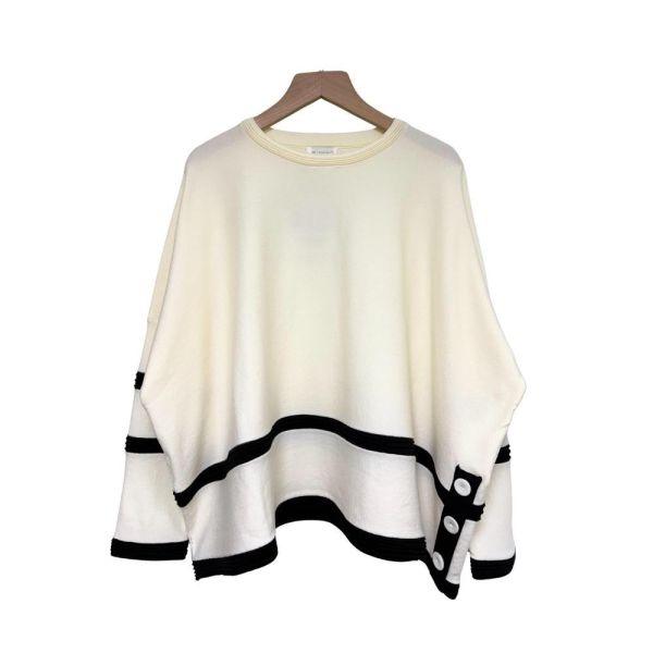 8635｜都會知性美・高雅撞色線條排釦落肩衫-060 