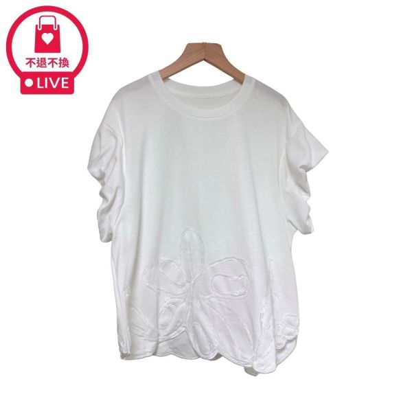 9806｜浪漫花瓣下擺・立體緞帶花朵T-LA033C2-福利品不退不換 