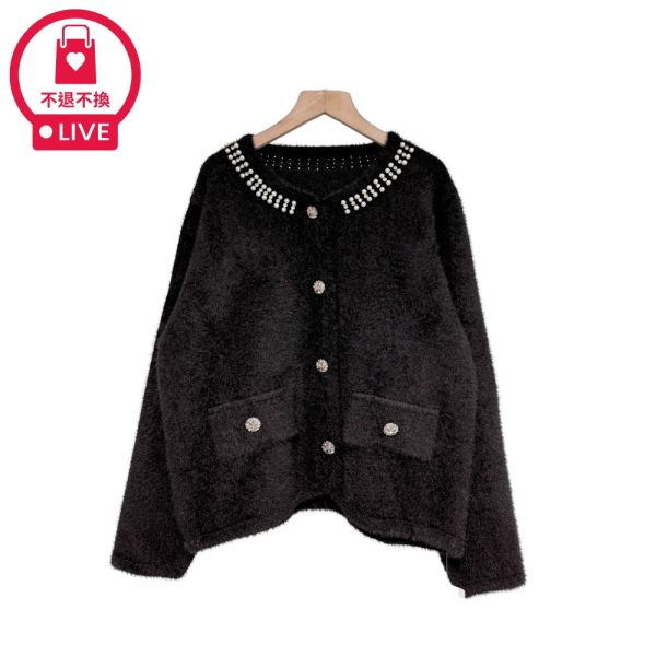 現貨9525｜小香風釘珠領仿貂毛外套-RR6195B3-福利品不退不換 